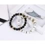 BOMAIL 8mm Crown King Charm Bracelet for Men Women Black Matte Onyx Natural Stone Beads Couple Jewelry