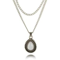 HUNO Bohemia Opal Teardrop Flower Beads Choker Necklace Vintage Layered Chain Gypsy Girls Jewelry