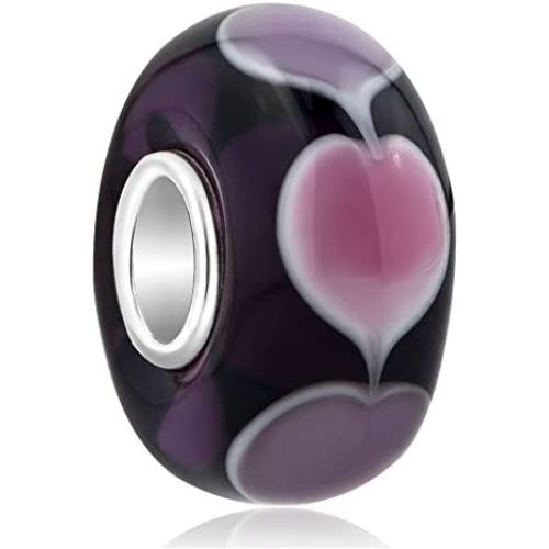 CharmSStory 925 Sterling Silver Heart Glass Charms Bead For Bracelets