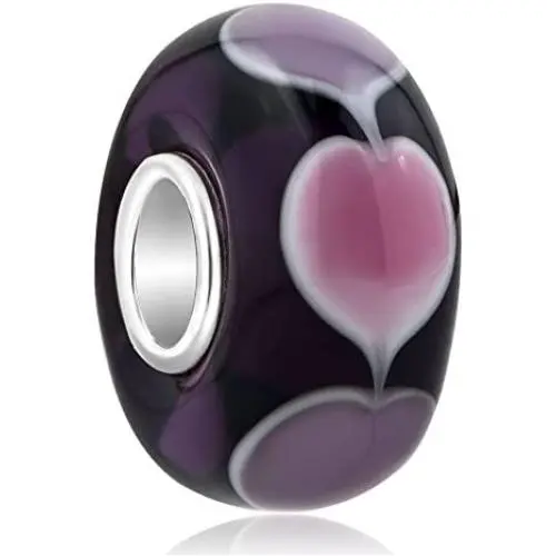 CharmSStory 925 Sterling Silver Heart Glass Charms Bead For Bracelets CharmSStory 925 Sterling Silver Heart Glass Charms Bead For Bracelets