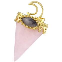 Nupuyai Triangle Healing Crystal Point Pendant for Women Men, Gold Plated Moon Necklace Oval Labradorite Jewelry