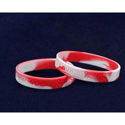 Fundraising For A Cause | Red & White Oral Cancer Awareness Bracelets - Red & White Ribbon Cancer Awareness Silicone Bracelets for Adults