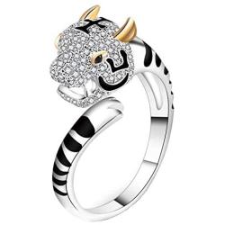 PAMTIER Mens and Womens Chinese Zodiac Ring Adjustable Charming Zircon Horoscopes Jewelry