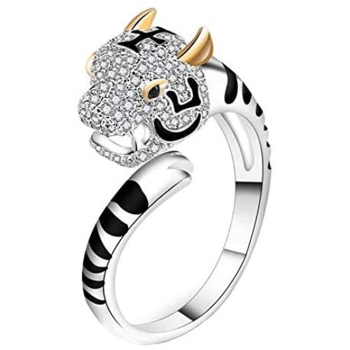 PAMTIER Mens and Womens Chinese Zodiac Ring Adjustable Charming Zircon Horoscopes Jewelry