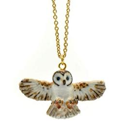 Barn Owl Necklace Hand Painted Porcelain Necklace Ceramic Animal Necklace Pendant