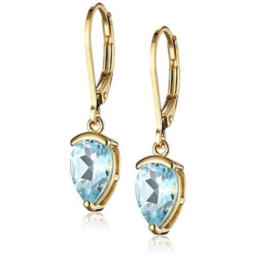 18K Yellow Gold Plated Sterling Silver Sky Blue Topaz and Swiss Blue Topaz Dangle Drop Earrings