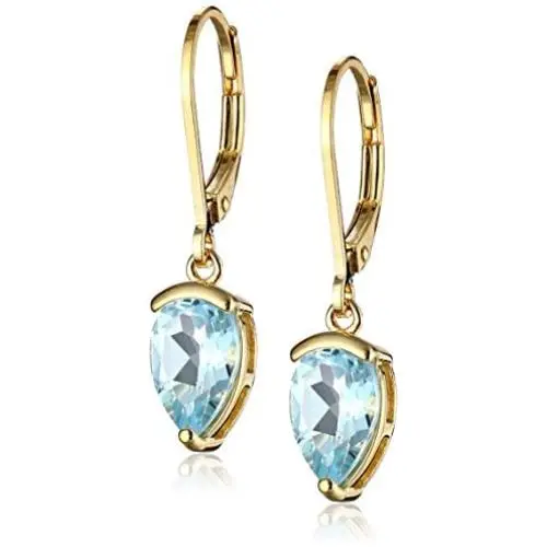 18K Yellow Gold Plated Sterling Silver Sky Blue Topaz and Swiss Blue Topaz Dangle Drop Earrings 18K Yellow Gold Plated Sterling Silver Sky Blue Topaz and Swiss Blue Topaz Dangle Drop Earrings