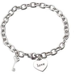 Link Bracelet Women,Adjustable Heart Link Bracelets Ladies Stainless Steel Bracelet for Girlfriend Birthday Mothers Day gifts