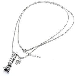 Pairs Eiffel Tower Necklace for Women Men Heart Key Pendant Silver Black/Platinum Plated Jewelry Long Chain