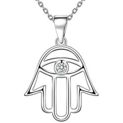 Besilver Jesus Star of David Cross Necklace 925 Sterling Silver Crystal Women Girl Hamsa Hand Evil Eye Christian Religious Necklace Amulet Jewelry Gift for Mom Dad