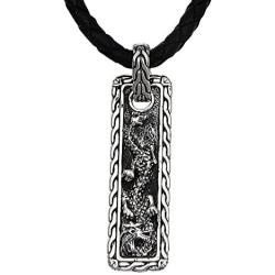 NOVICA Mens .925 Sterling Silver Pendant Necklace with Black Leather Cord, 20'', Bold Dragon