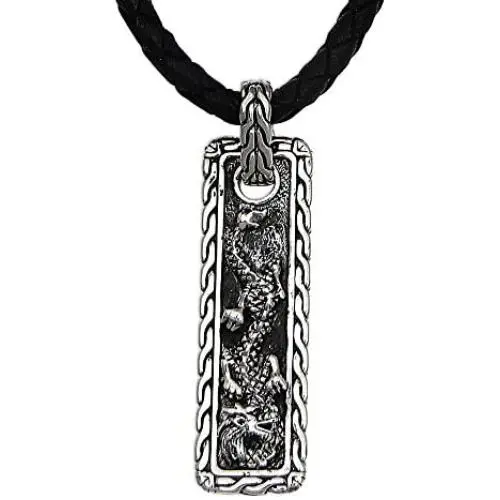 NOVICA Mens .925 Sterling Silver Pendant Necklace with Black Leather Cord, 20'', Bold Dragon