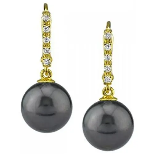 THE PEARL SOURCE 18K Gold Round Genuine Black Tahitian South Sea Cultured Pearl & Diamond Britney Earrings for Women THE PEARL SOURCE 18K Gold Round Genuine Black Tahitian South Sea Cultured Pearl & Diamond Britney Earrings for Women