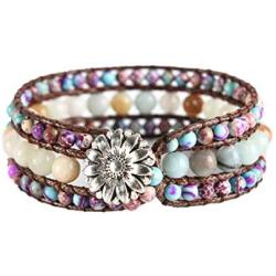 YGLINE Boho Handmade Natural Stone Bead 3 Row Wide Wrap Wrist Statment Bracelet Jewelry Collection