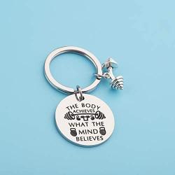 PENQI Fitness Keychain Bodybuilding Jewelry Body Achieves What The Mind Believes Keychain Gym Workout Gift for Fitness Lover Personal Fitness Coach