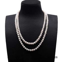 JYX Pearl Long Sweater Necklace Gorgeous Genuine 7.5mm Natural Near Round White Freshwater Pearl Necklace for Women 50''