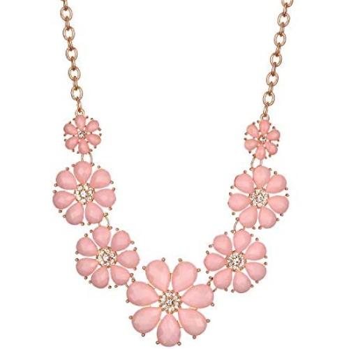 Lux Accessories Pave Flower Bib Statement Floral Chain Necklace