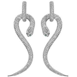 Women Snake Dangle Earrings 925 Sterling Silver Post Crystals Personalized Drop Animal Earring Jewelry Gift