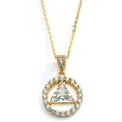 Mariell 14K Gold Plated AA Recovery Necklace CZ Unity Symbol Pendant - Great Jewelry Gift for Sober Women