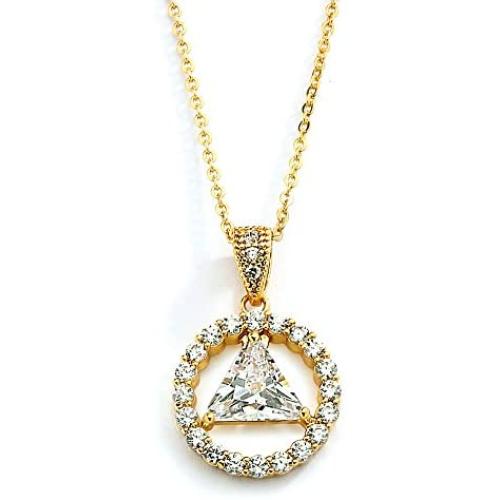 Mariell 14K Gold Plated AA Recovery Necklace CZ Unity Symbol Pendant - Great Jewelry Gift for Sober Women