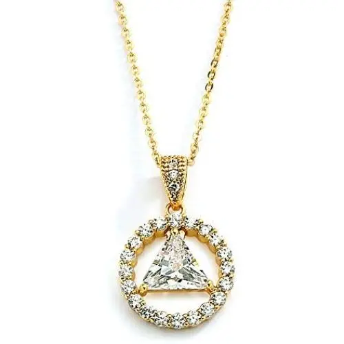 Mariell 14K Gold Plated AA Recovery Necklace CZ Unity Symbol Pendant - Great Jewelry Gift for Sober Women Mariell 14K Gold Plated AA Recovery Necklace CZ Unity Symbol Pendant - Great Jewelry Gift for Sober Women