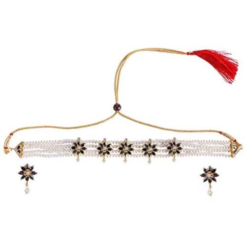 Efulgenz Indian Traditional 18K Gold Tone Plated Ruby Pearl Beaded Collar Strand Moti Choker Necklace Jewelery Festive Costume Accessories for Women and Girls
