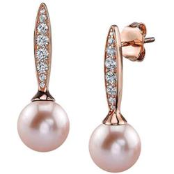 THE PEARL SOURCE 8-9mm Genuine Pink Freshwater Cultured Pearl Elena Earrings for Women