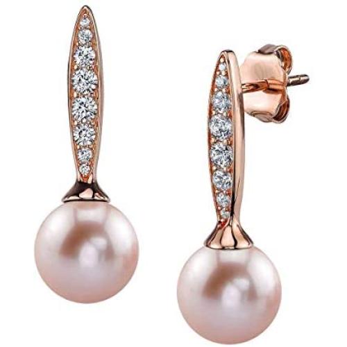 THE PEARL SOURCE 8-9mm Genuine Pink Freshwater Cultured Pearl Elena Earrings for Women