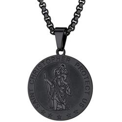 PROSTEEL Stainless Steel Saint Christopher Necklace for Men Women, 22''-24'' Adjustable, Black/18K Gold Plated, Patron Saint of Travellers, Come Gift Box