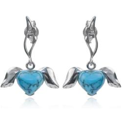 Sterling Silver Imitation Turquoise Winged Hearts Dangle Earrings