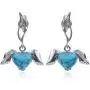 Sterling Silver Imitation Turquoise Winged Hearts Dangle Earrings