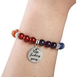 Top Plaza 7 Chakra Stone Bead Bracelets Yoga Reiki Healing Crystals Gemstone Beaded Bracelet Friendship Inspirational Message Charm Bracelet for Women Men