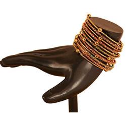 Touchstone New Colorful Bangles Collection Indian Bollywood Enchanting Multicolor Faux Silk Thread Yellow Rhinestone Designer Jewelry Bangle Bracelets. Set of 13. in Antique Gold Tone for Women.