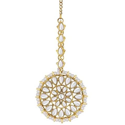Aheli Elegant Bollywood Wedding Party Wear Faux Kundan Colour Stone Studded Maang Tikka Headpiece Ethnic Fashion Indian Jewelry for Women