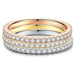 Gold Plated Sterling Silver Cubic Zirconia Stackable Wedding Bands Eternity Ring for Women