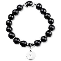 Semicolon Bracelet Mental Health Awareness Gift Suicide Prevention Awareness Depression Awareness Obsidian Bead Bracelet Semicolon Jewelry