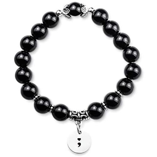 Semicolon Bracelet Mental Health Awareness Gift Suicide Prevention Awareness Depression Awareness Obsidian Bead Bracelet Semicolon Jewelry