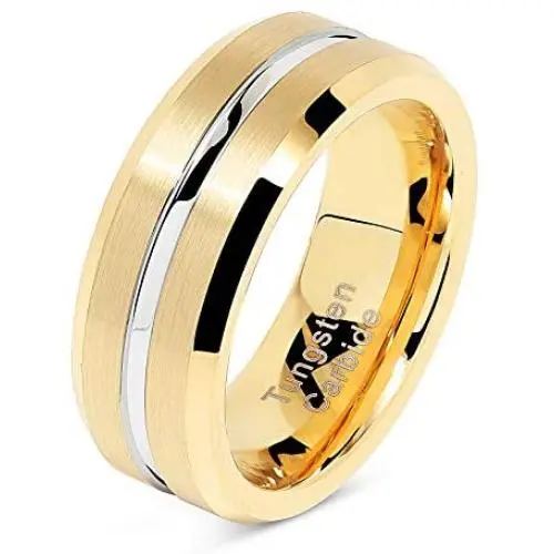 100S JEWELRY Tungsten Rings for Mens Gold Wedding Bands Silver Grooved Two Tone 8mm Wide Size 6-16 100S JEWELRY Tungsten Rings for Mens Gold Wedding Bands Silver Grooved Two Tone 8mm Wide Size 6-16