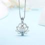 LGSY Sterling Silver Lotus Pearl Cage Pendants for Women, Essential Oil Diffuser Lockets for Pearl Jewelry