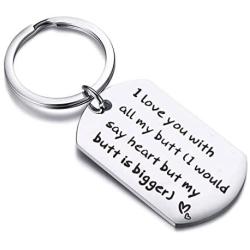Zuo Bao Funny Keychain I Love You with All My Butt Dog Tag Gift for Best Friends for Boyfriend Girlfriend