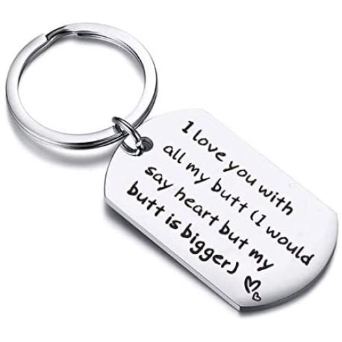 Zuo Bao Funny Keychain I Love You with All My Butt Dog Tag Gift for Best Friends for Boyfriend Girlfriend