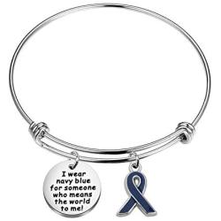 POTIY Blue Ribbon Awareness Charm Colon Cancer Fighter Bracelet Dark Blue Awareness Ribbon Gift Inspirational Bracelet for Cancer Survivor