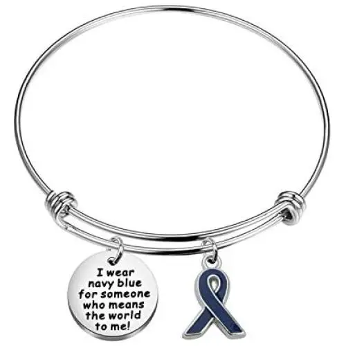 POTIY Blue Ribbon Awareness Charm Colon Cancer Fighter Bracelet Dark Blue Awareness Ribbon Gift Inspirational Bracelet for Cancer Survivor POTIY Blue Ribbon Awareness Charm Colon Cancer Fighter Bracelet Dark Blue Awareness Ribbon Gift Inspirational Bracelet for Cancer Survivor