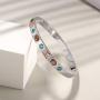 CIUNOFOR Cubic Zirconia Bracelet with 9 Colored Stones for Women Girls Stainless Steel Bangle Silver Rose Gold Plate Tone Wide Band Bracelet