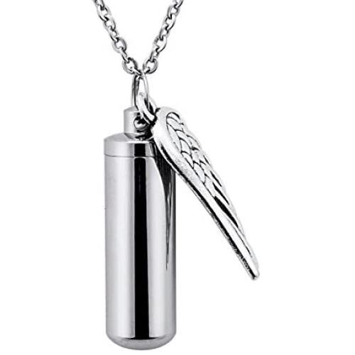 Bluesnow Cylinder Bottle Hollow Wing Urn Keepsake Pendant Necklace Memorial Ash Keychain Cremation Jewelry