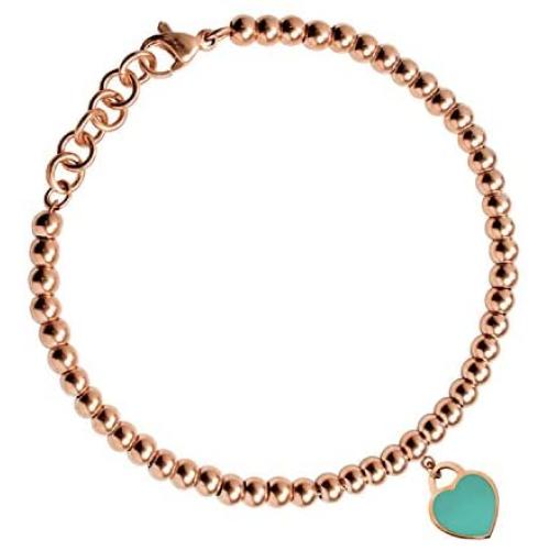 555Jewelry Womens Stainless Steel Love Heart Charm Beaded Delicate Bracelet