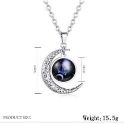 INRENG Stainless Steel Crescent Moon 12 Constellation Zodiac Sign Luminous Pendant Necklace Glow in The Dark