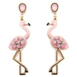 MIXIA Pink Enamel Oil Flamingo Bird Dangle Earrings for Women Hypoallergenic Jewelry Cute Animal Flamingo Crystal Earrings