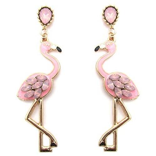 MIXIA Pink Enamel Oil Flamingo Bird Dangle Earrings for Women Hypoallergenic Jewelry Cute Animal Flamingo Crystal Earrings