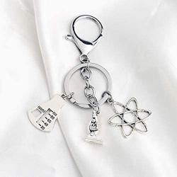 FUSTMW Science Symbol Keychain Atom Microscope Key Chain Biology Chemistry Teacher Gift Keyring Science Lovers Gift